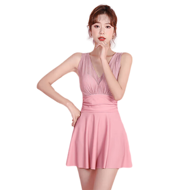 F.DYRAA Women's Swimsuit, Hot Spring Belly-Covering Slimming One-Piece Dress, Summer Swimwear, Breathable Swimming Four-Piece Set, 11028 Pink 2XL