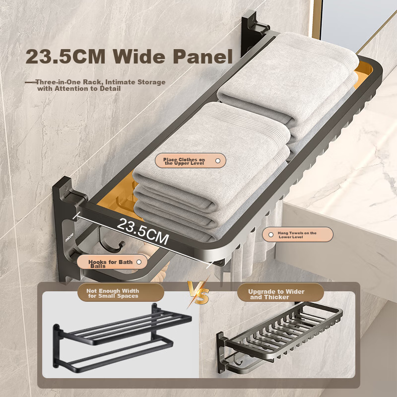 MICOE Gunmetal Gray Towel Rack, No Drilling Required, Space Aluminum Bath Towel Holder, Bathroom Storage Rack, Toilet And Bathroom Accessories Set