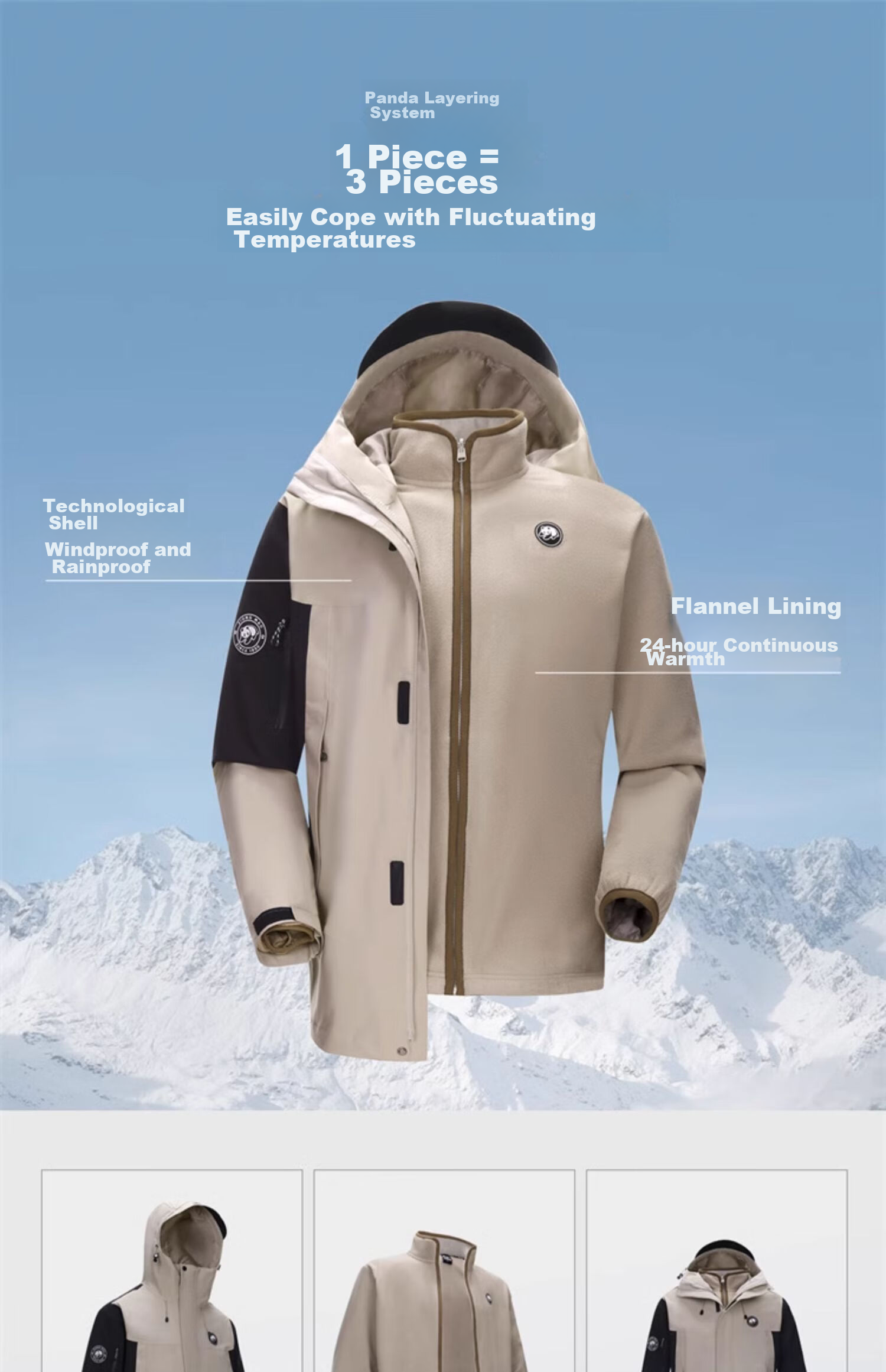 CAMEL Panda Outdoor Three-In Orange Jacket for Men And Women, Windproof Waterproof Triple-Protection Coat Hiking Wear R611 10