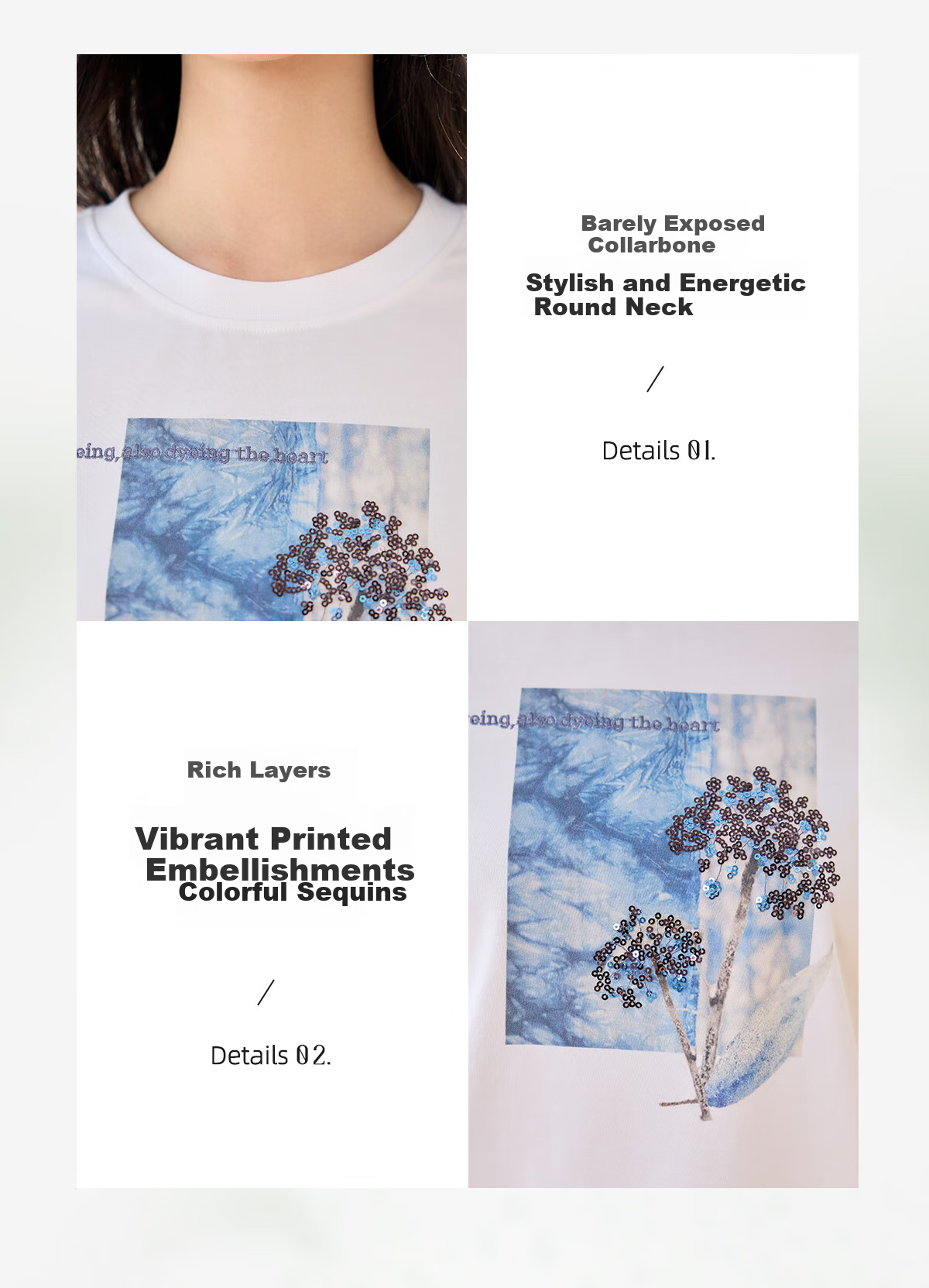 Chushen Summer Short-Sleeve T-Shirt for Women, Fashionable Round Neck, Heavy Embroidery with Sequins, Casual Top S52T029 18
