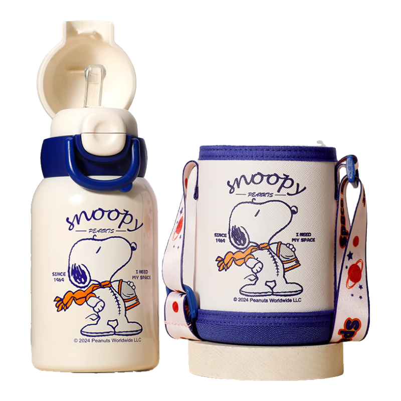 SNOOPY Children's Insulated Cup with Sleeve, 316 Stainless Steel Kindergarten Direct Drinking Water Bottle, Dual-Use Straw Water Cup for Boys And Girls Students
