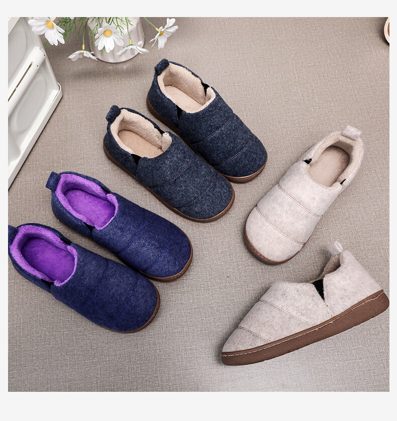 GUOLUOFEI Felt Cotton Slippers, Non-Slip Heel, Men's Autumn Home Wear, Thickened Warm Elderly Cotton Shoes for Women, Navy Blue, Size 40-41 9