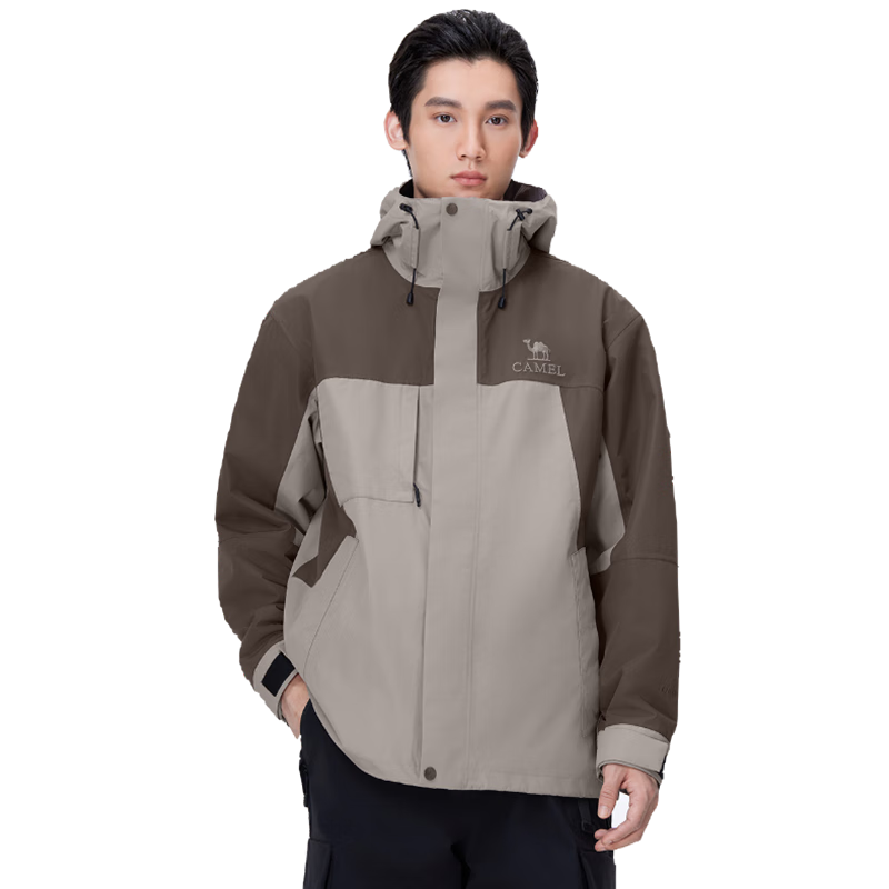 CAMEL Outdoor Jacket Three-In Color-Block Detachable Two-Piece Set, Storm-Proof Windproof Waterproof Mountaineering Suit XL
