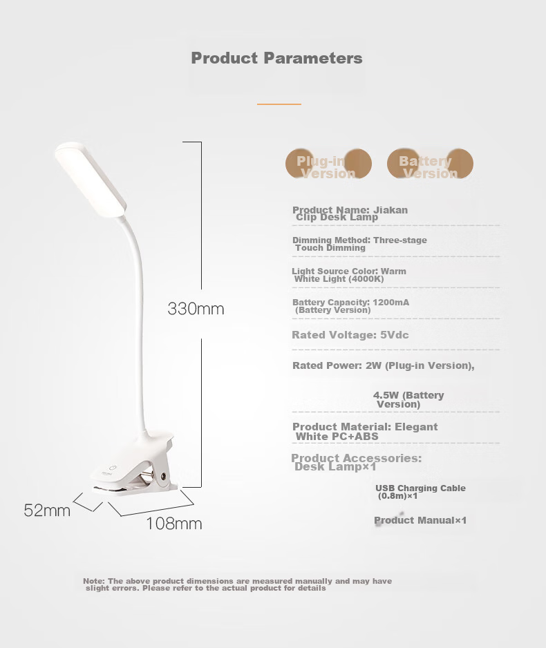 DELIXI Dual-Use Desk Lamp with Charging Port, Home Study Reading Light, Bedroom Dorm Clip-On Lamp Bedside Lamp 12