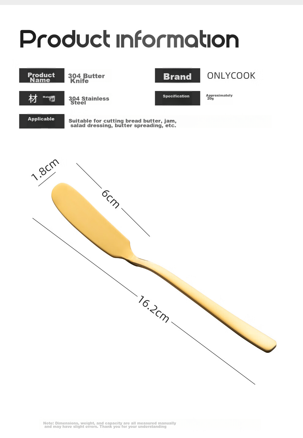 Onlycook Stainless Steel Butter Knife, Jam Spreader, Bread Toast Spreaders, Cheese Knives for Western Cuisine 5