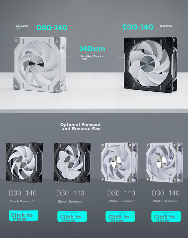 PHANTEKS D30 Building Block Version Anti-Leaf 14cm Case Water Cooling Radiator ARGB Temperature Control Fan (30mm Thick / Hidden Screw Holes / Wireless Cable Connection / Single Package / Black) 3