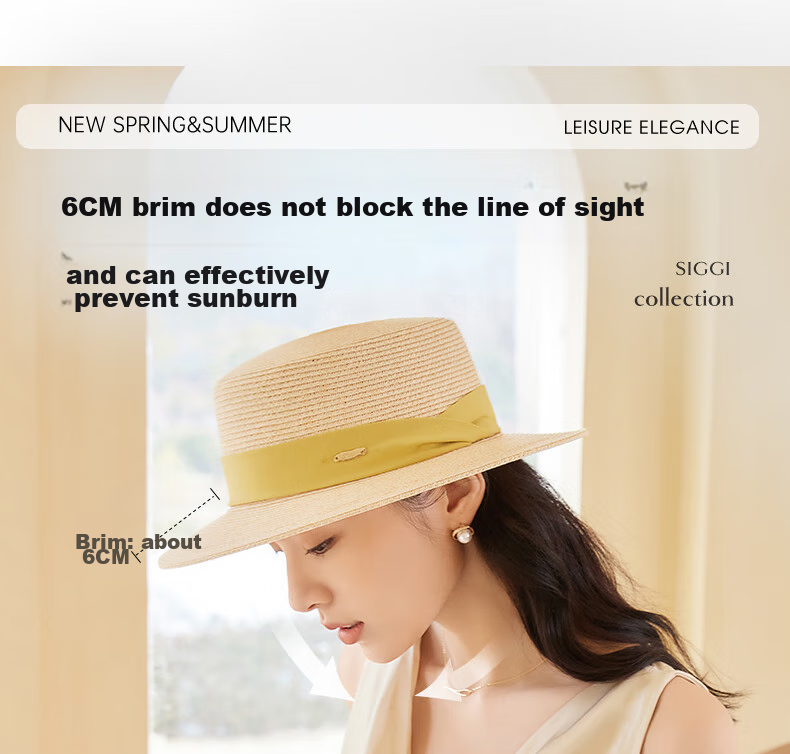Siggi Straw Hat for Women, Summer Sun Protection UV-Resistant Flat Brim Hat, Sunscreen Cap, Flat Top Hat, Sun Visor, Gift for Wome 10