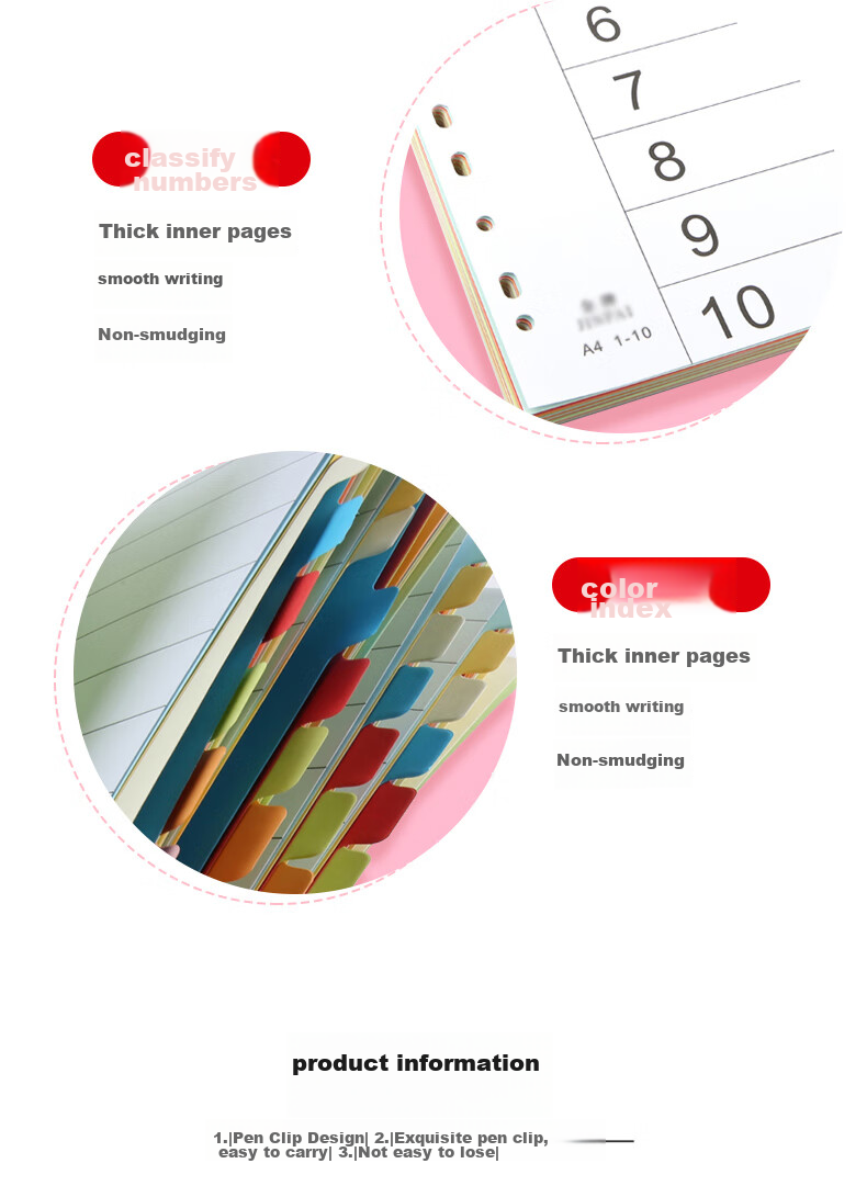 Touch Fish A4 Colored Paper, 12 Pages with 11 Holes, Index Paper, Colorful Divider Paper, 12 Colors of Classification Paper, Divider Paper with Holes, 12 Colors of Punched Paper 4
