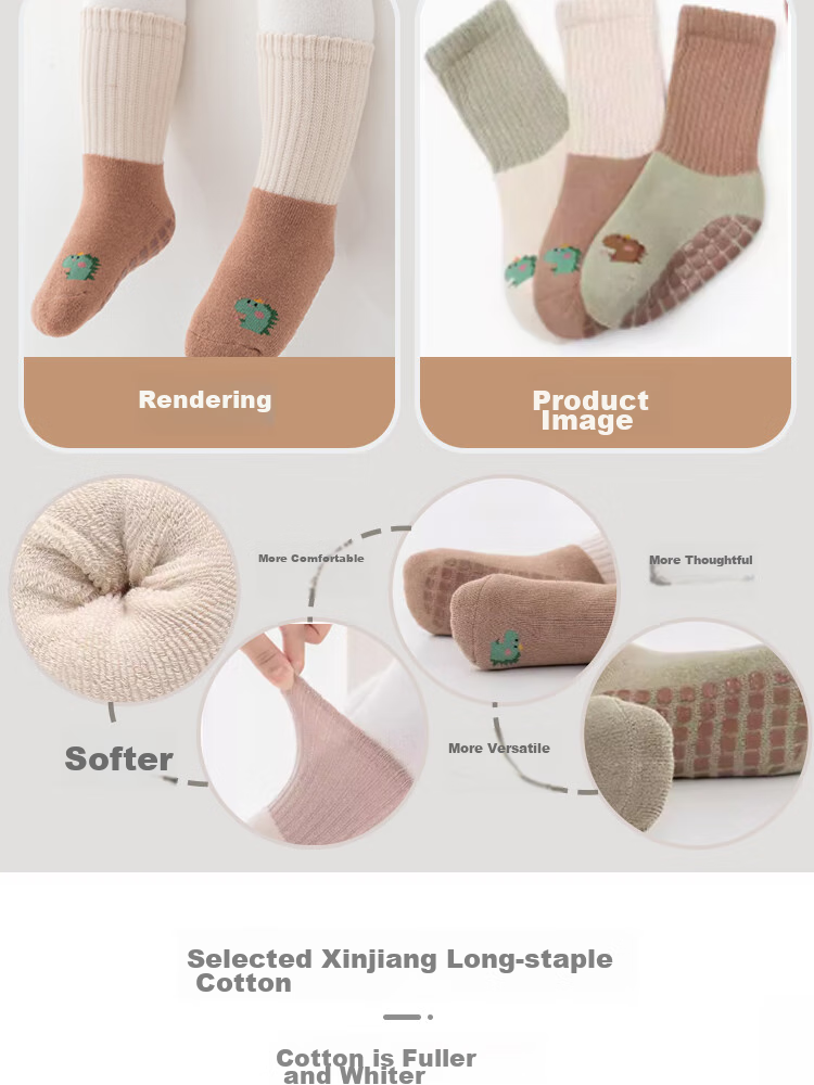 9I9 Baby Socks, Autumn And Winter Non-Slip, Mid-Calf Floor Socks, Warm Cotton Socks with Loose Tops, 3 Pairs, for Ages 1-3, A179 5