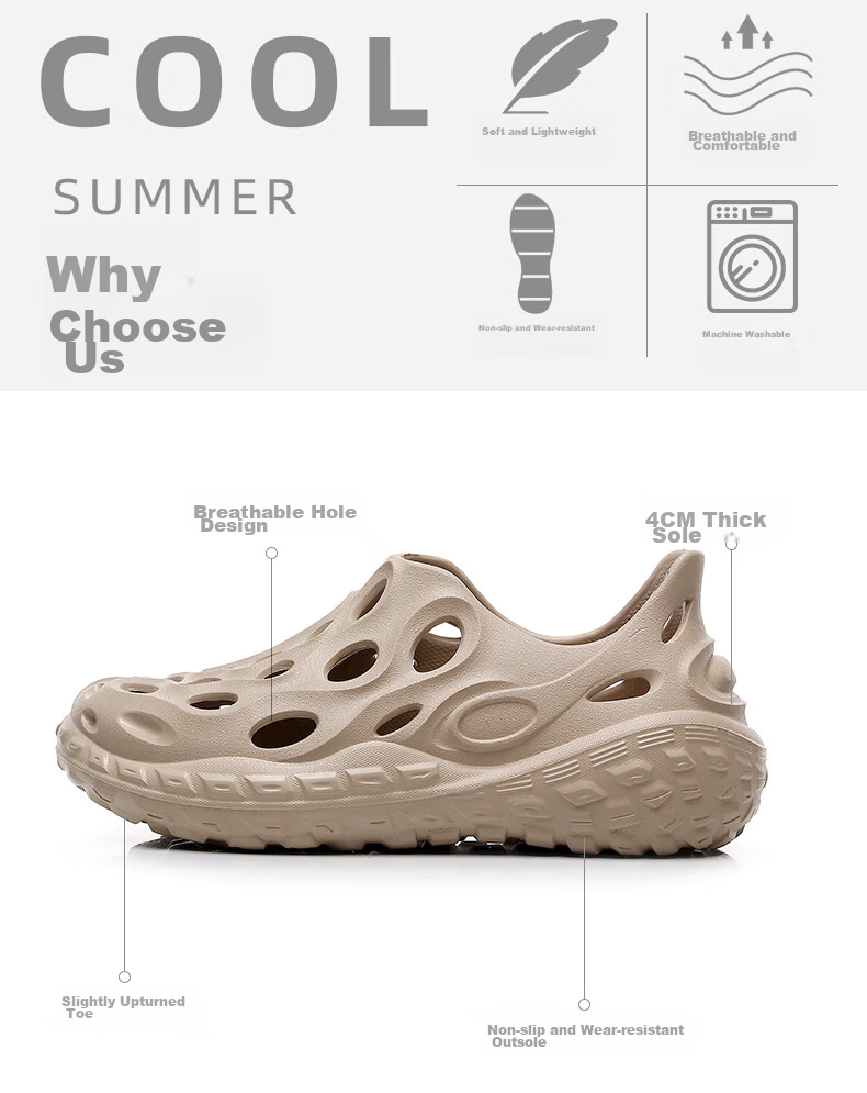 GUOLUOFEI Perforated Closed-Toe Slippers for Men And Women, Outdoor Wear, Summer Thick-Soled Non-Slip Beach Sandals, Milk Coffee Color, Size 44-45 4