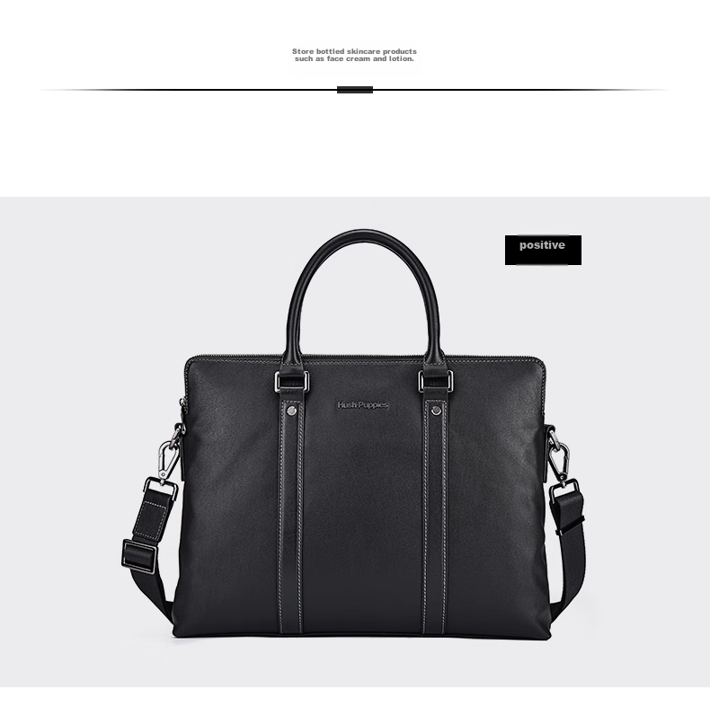 Hush Puppies Briefcase for Men, Top-Grain Leather, Shoulder Crossbody Handbag, Men's Business Laptop Bag, Father's Day Gift for Boyfriend, Black 21