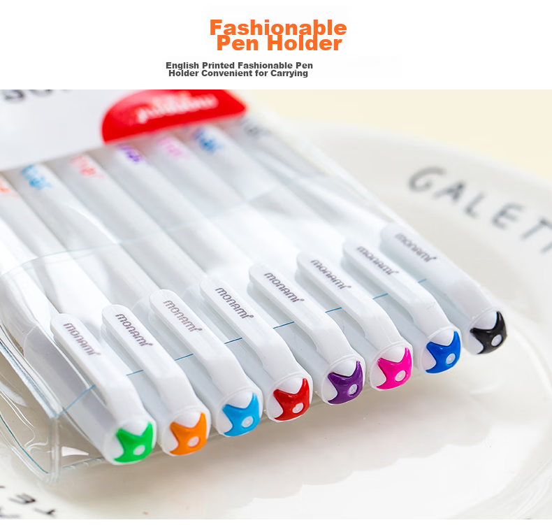 Monami [Back to School Essential] Monami (Monami) Needle-Tip Gel Pen Set with Frosted Colorful Barrel, Ballpoint Pen, Signature Pen, 0.5mm Black Ink, 02091-6 Pack 8