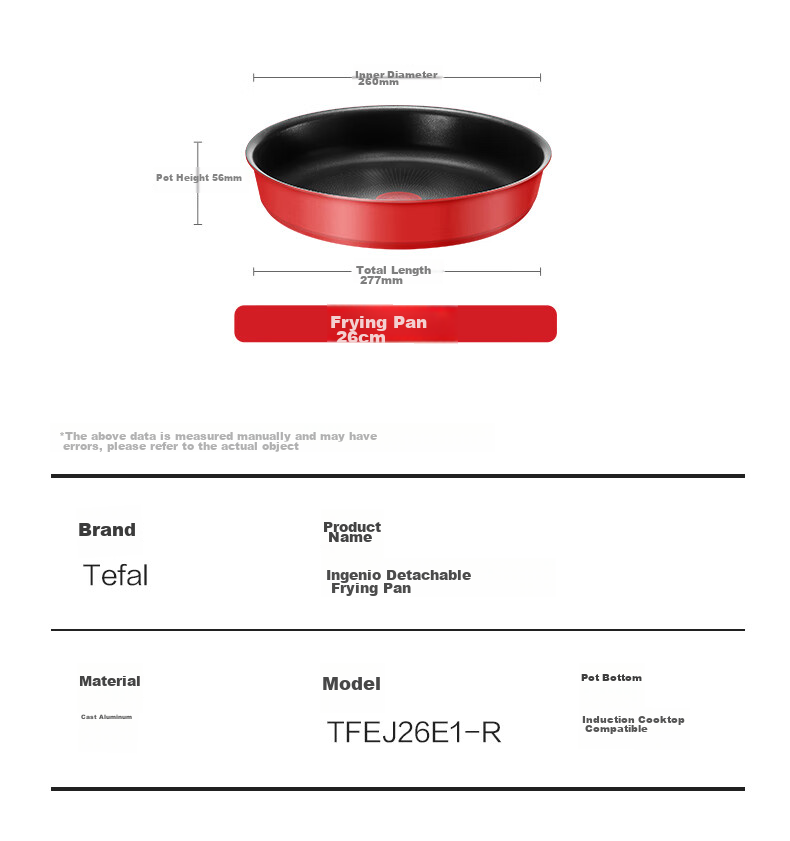 Tefal Detachable Frying Pan 26cm Convertible Baking Dish Cookware Compatible with Induction Cooker And Oven, Titanium Non-Stick Pot Can Be Washed in Dishwasher 28
