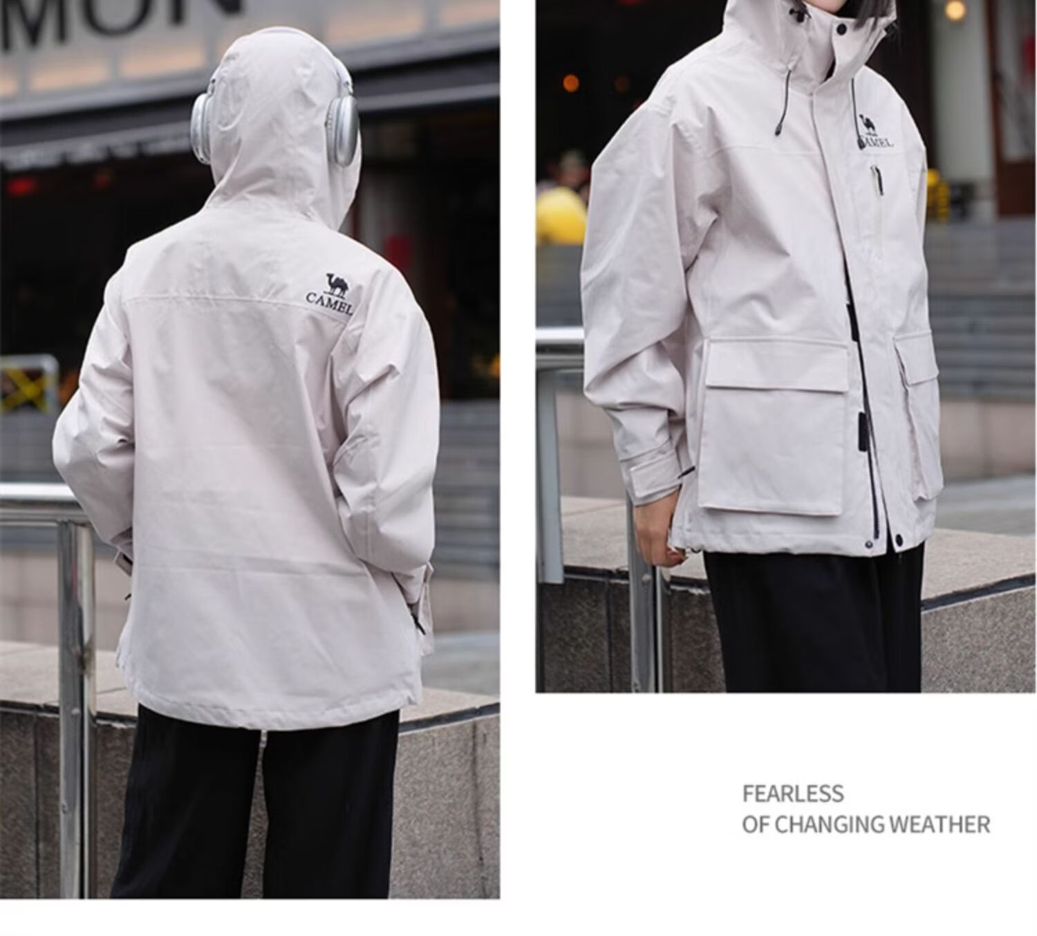 CAMEL Three-In Outdoor Jacket, Hiking Windproof Waterproof Coat, Camping Trekking Outerwear, O606, Phantom Black, XL 13