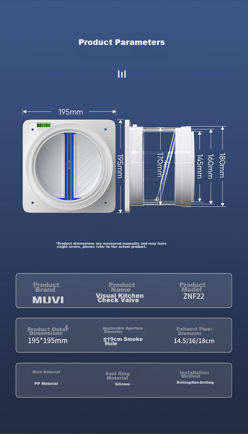 Muvi Universal Midea Range Hood Check Valve, Flue Valve, Kitchen-Specific Public Pipe Anti-Smoke Check Valve, Universal Type 18
