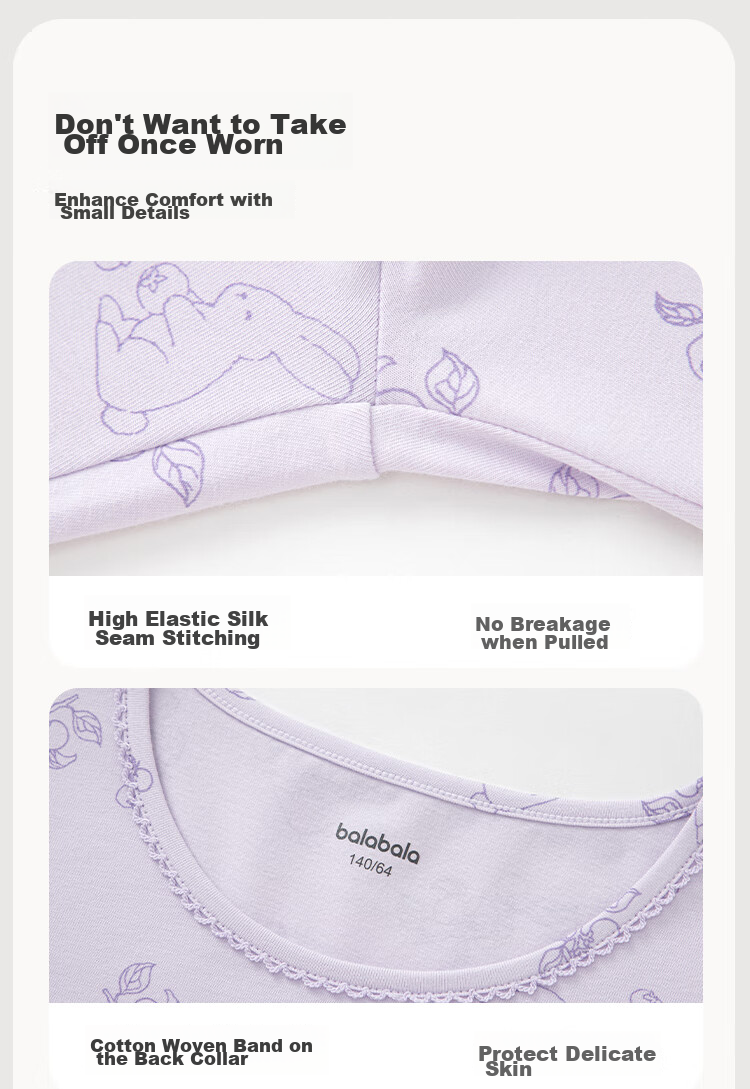 BALABALA Girls' Underwear Set, Cotton Autumn Children's Base Layer, Baby Thermal Underwear, Autumn Top And Pants, Pajamas, 208924169004 6