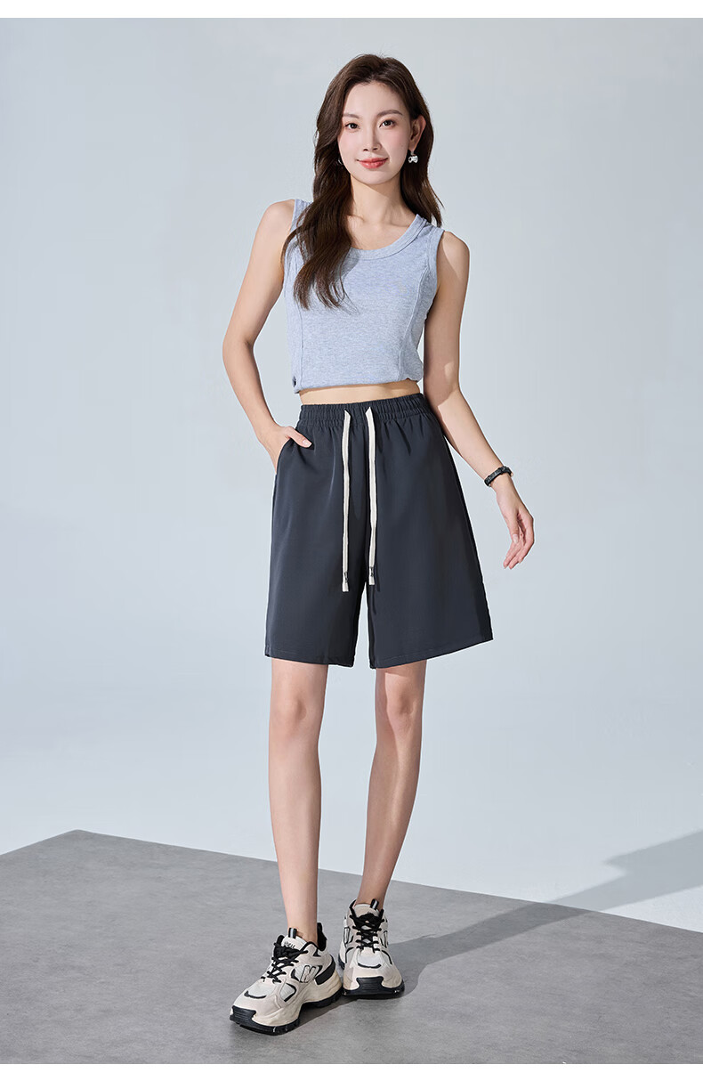 XUEXIMAN Women's Summer Thin Loose Wide-Leg Five-Point Suit Shorts High-Waist A-Line Slim Casual Pants 15