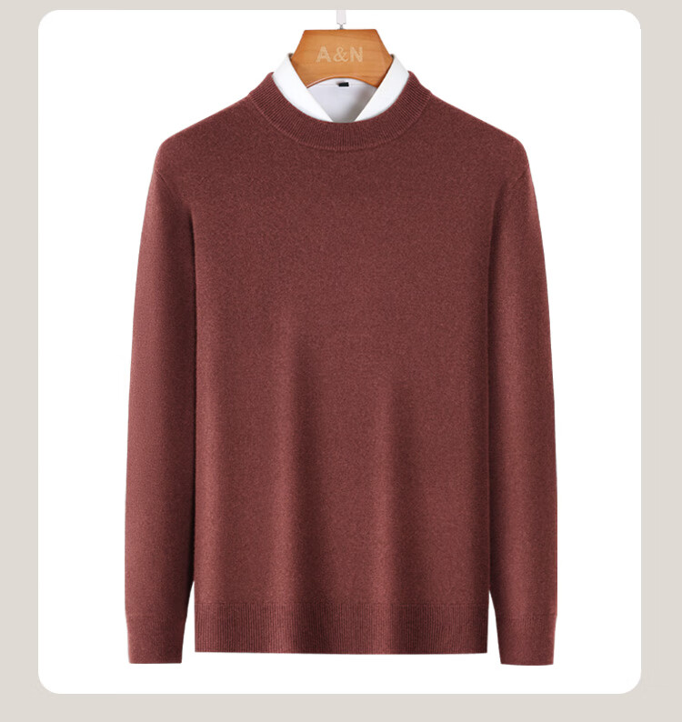Antonio [10.2% Cashmere + 89.8% Wool] Premium Red Wool Sweater Solid Color Versatile Base Layer Knitwear 1