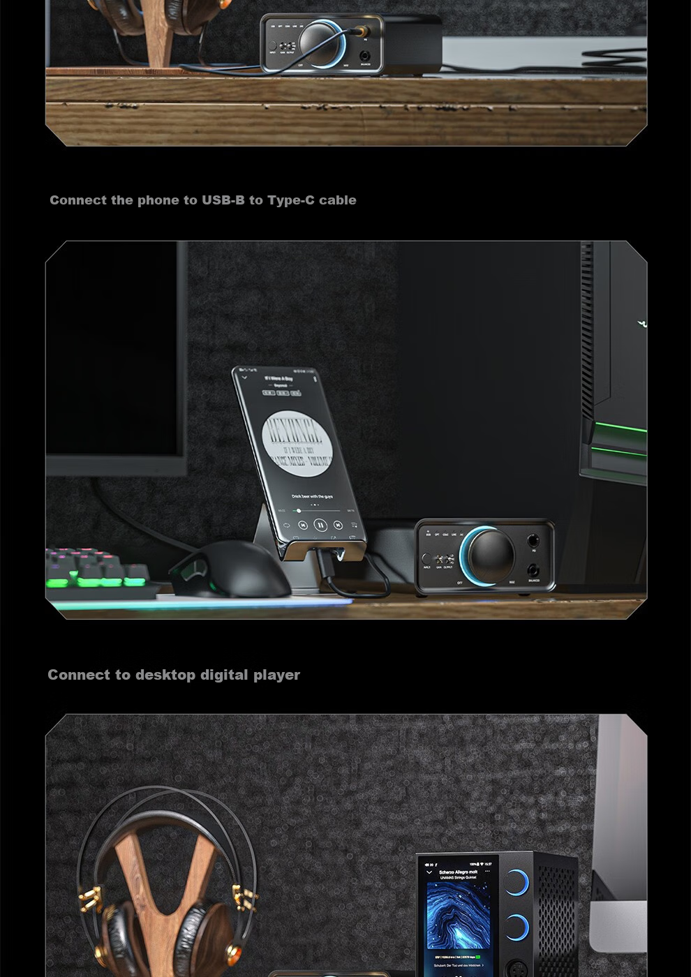 FiiO K7 Desktop Decoding Headphone Amplifier, DSD Decoder All-In Headphone Power Amplifier, HiFi Decoder, Black Decoder 24