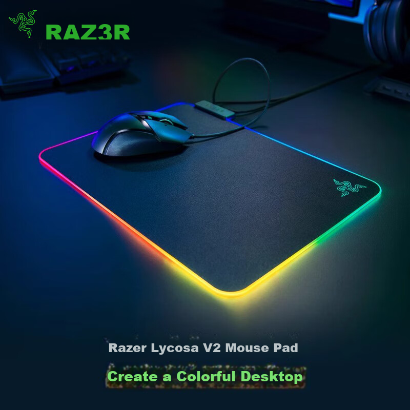 Razer Flame Dragon Hard Fine Texture Mouse Pad, RGB Color-Changing Illuminated Hard USB Gaming Mouse Pad, Flame Dragon V2