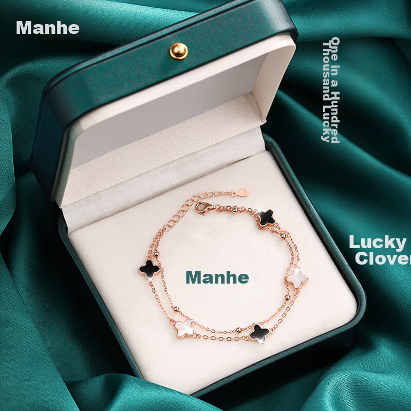 MANHE S925 Silver Four-Leaf Clover Bracelet for Women, 2026 New Style Beaded Jewelry, Birthday Gift for Wife Or Girlfriend