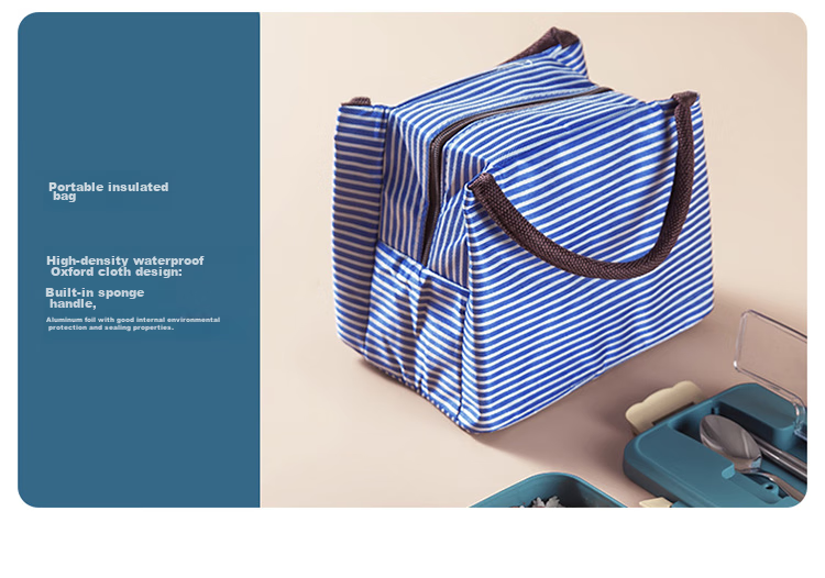 MAXCOOK Microwave Lunch Box, Wheat Straw Large Capacity Deep 3-Compartment Student Lunch Box 1200ml Blue MCFT550 8