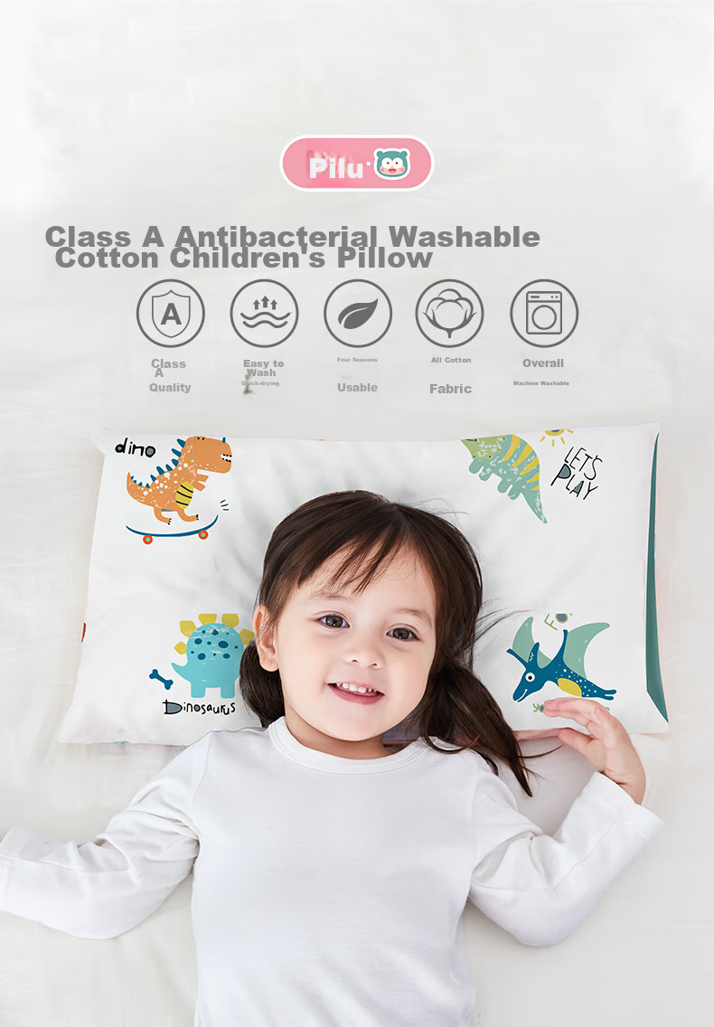 Pilu Children's Pillow, Cotton Filling, Machine Washable, for Students Aged 6-12, Breathable Pillow for Dormitory, Alice Pink, 40*60cm 1