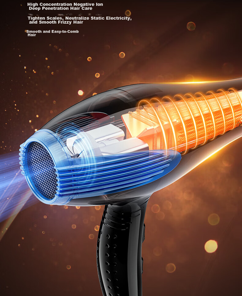 AUX Hair Dryer with Blue Light Negative Ions, 2400W High Power, Gentle on Hair, Electric Fan Blower for Home Use, Professional Salon Use 9