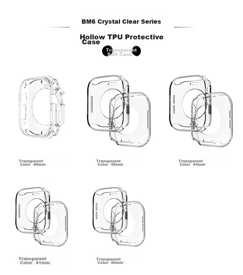 Binghong Compatible with Apple Watch SE 3 Case, Apple Watch SE 2 1 IWatch S6 S5 S4 Case, Hollow TPU-40mm Transparent Color 7