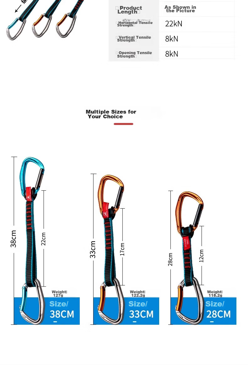 Kanle Climbing And Mountaineering Equipment, Fall Protection Rappelling Rope, Nylon Flat Belt, Straight And Curved Carabiners, Quick-Release Main Lock 13