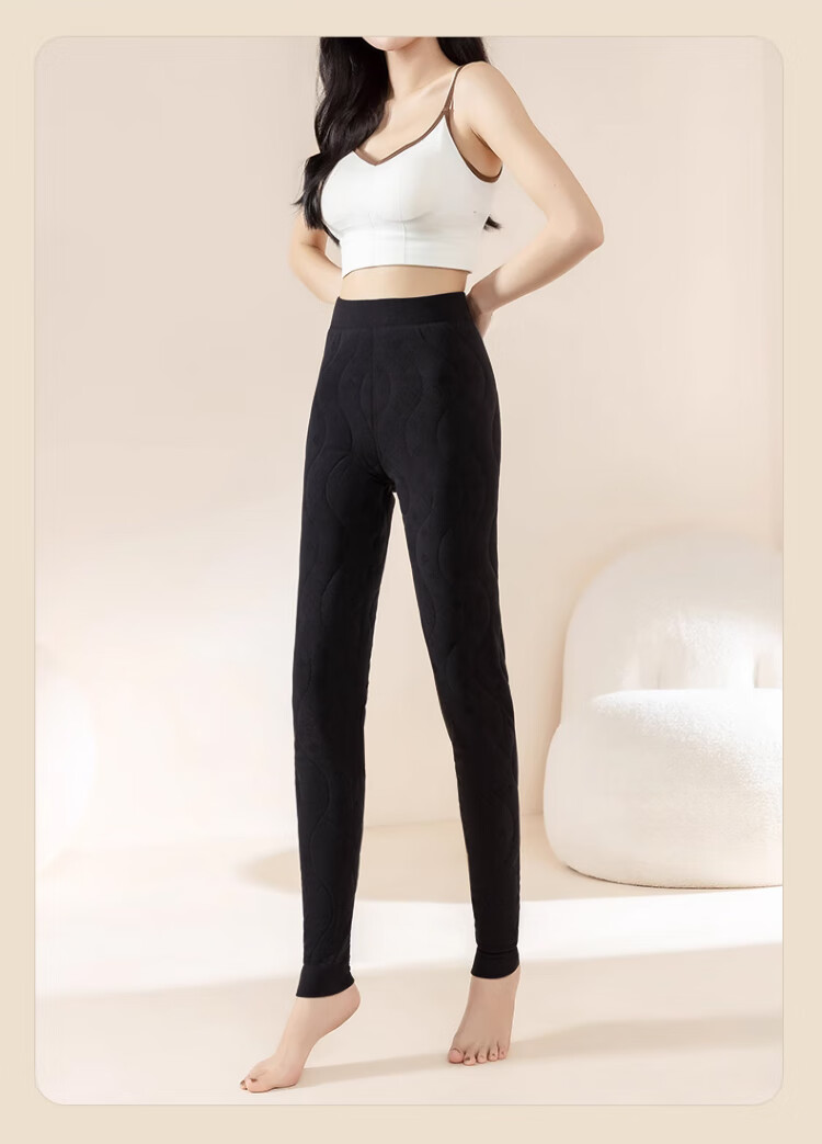 Langsha 100% Wool Thermal Pants Women Autumn Winter Fleece Lined Thickened High Waist Slim Fit Wool Leggings Black 14