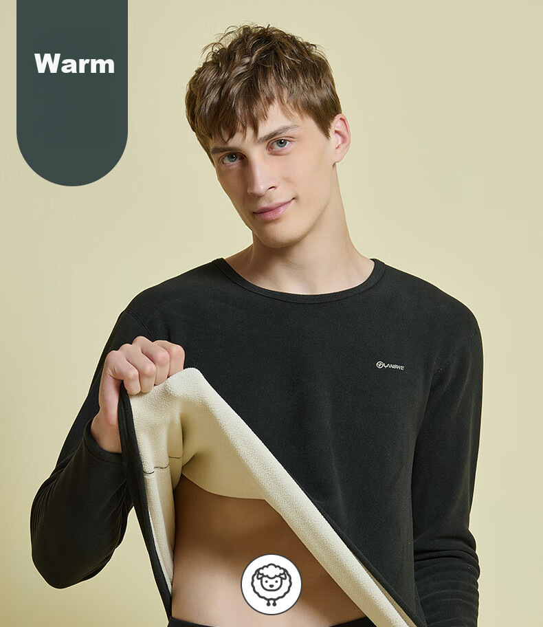 LangSha Thermal Underwear for Men, Fleece-Lined Thickened Top, Single Piece Autumn And Winter Inner Wear, Slim-Fit Cotton Sweater, Fleece-Lined Base Layer 2