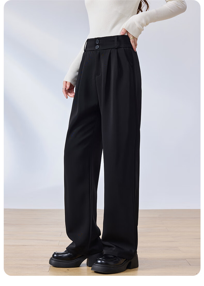 LangSha Wide-Leg Pants for Women, Spring And Autumn High-Waisted Draping Straight-Leg Elegant Slimming Black Trousers 15