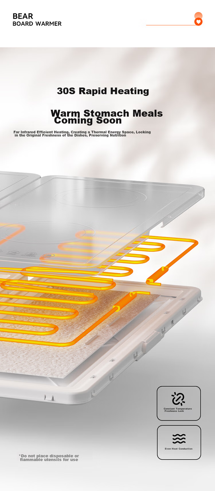 Bear Folding Food Warming Plate, Meal Warmer Tray, Heating Table Mat, Square Household Food Warmer, BWB-B03A5 4