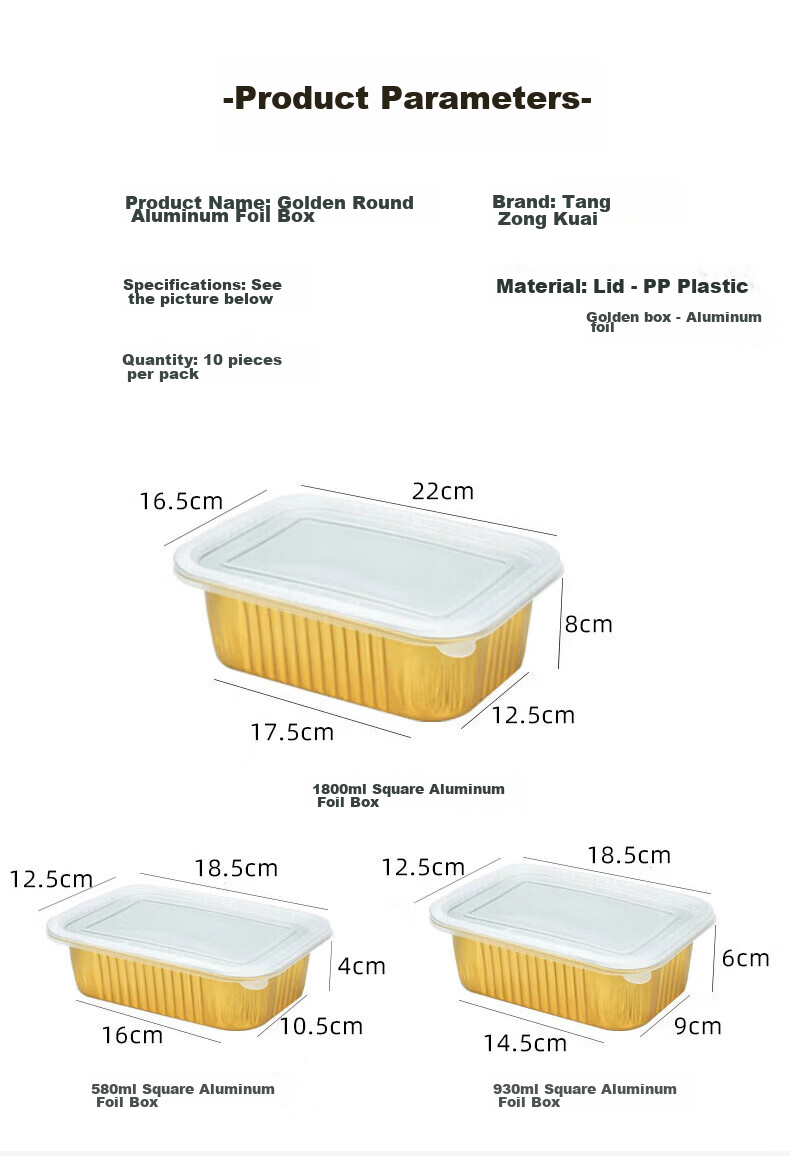 Tangzongkuai Disposable Aluminum Foil Takeout Boxes, 930ml*10 Pieces, with Lids, Square Thickened Food Containers for Takeout And Camping 12