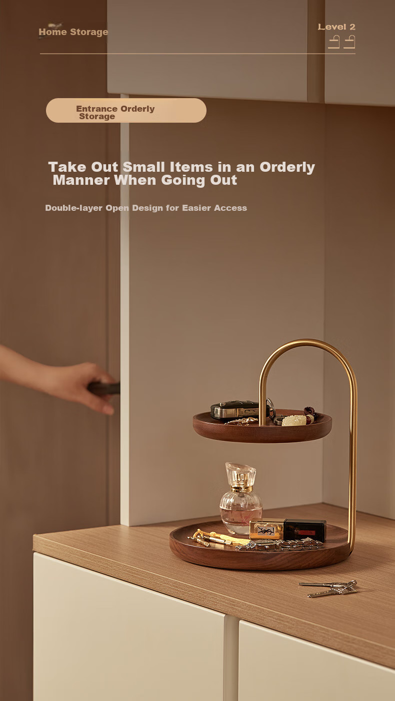 Chuxin Solid Wood Double-Layer Multifunctional Storage Rack, Brass Bracket, Walnut Key Rack, Dressing Table, Living Room Entrance Decoratio 3