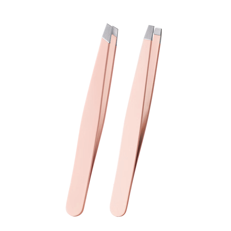 UPLUS High Precision Eyebrow Tweezers Set, Flat and Slant Tip, 2 Pieces Stainless Steel Hair Removal Pliers for Eyebrows, False Eyelashes, and Facial Hair