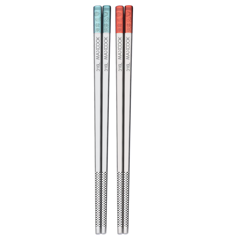 MAXCOOK 316L Stainless Steel Chopsticks, Color-Coded Chopsticks for Students, Tableware Set, 2 Pairs Square MCK5886