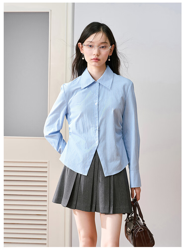 Miss Bird Blue Long Sleeve Office Shirt Women's Slim Fit Breathable Work Blouse 14
