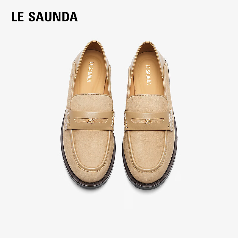 Le Saunda 2026 Spring Summer Fashion Chunky Heel Sheepskin Commuter Loafers Women 6T21101 Warm Apricot BES39