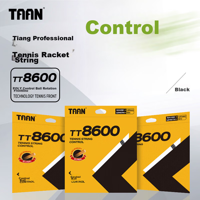 Taan Tennis String, Hard String, Powerful Control, High Elasticity, Durable, TT8600s Hexagonal Power, Black, 12M, Single Pack