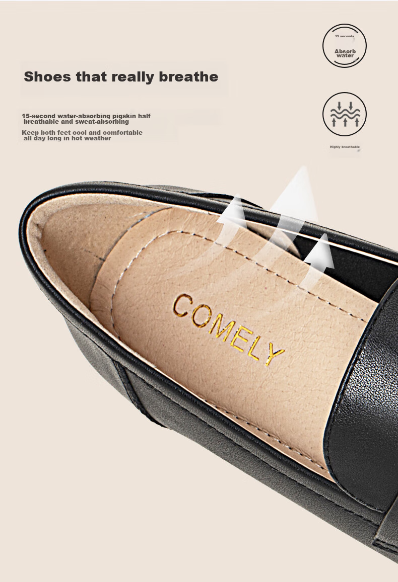 COMELY Women's Slip-On Loafers, Autumn New Style Mall Version, Lightweight Comfortable Commuter Leather Shoes, Black, Size 33 5