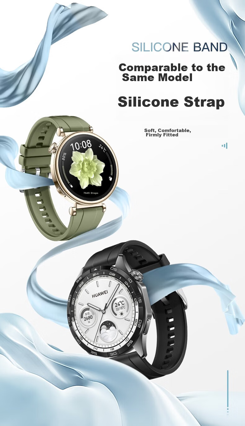 Watchbond Compatible with Huawei Watch GT4/5/6/Watch5/gt5pro Women's Band, 41/42mm Liquid Silicone Strap, 18mm Smart Sports Wristband Accessory for Wome 1