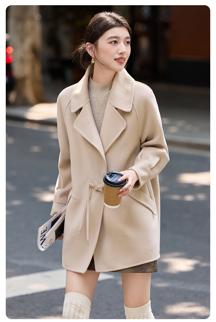 Bailu Elegant 100% Wool Coat 2025 Winter New Suit Collar Simple Mid-Length Double-Faced Woolen Women Black S 2