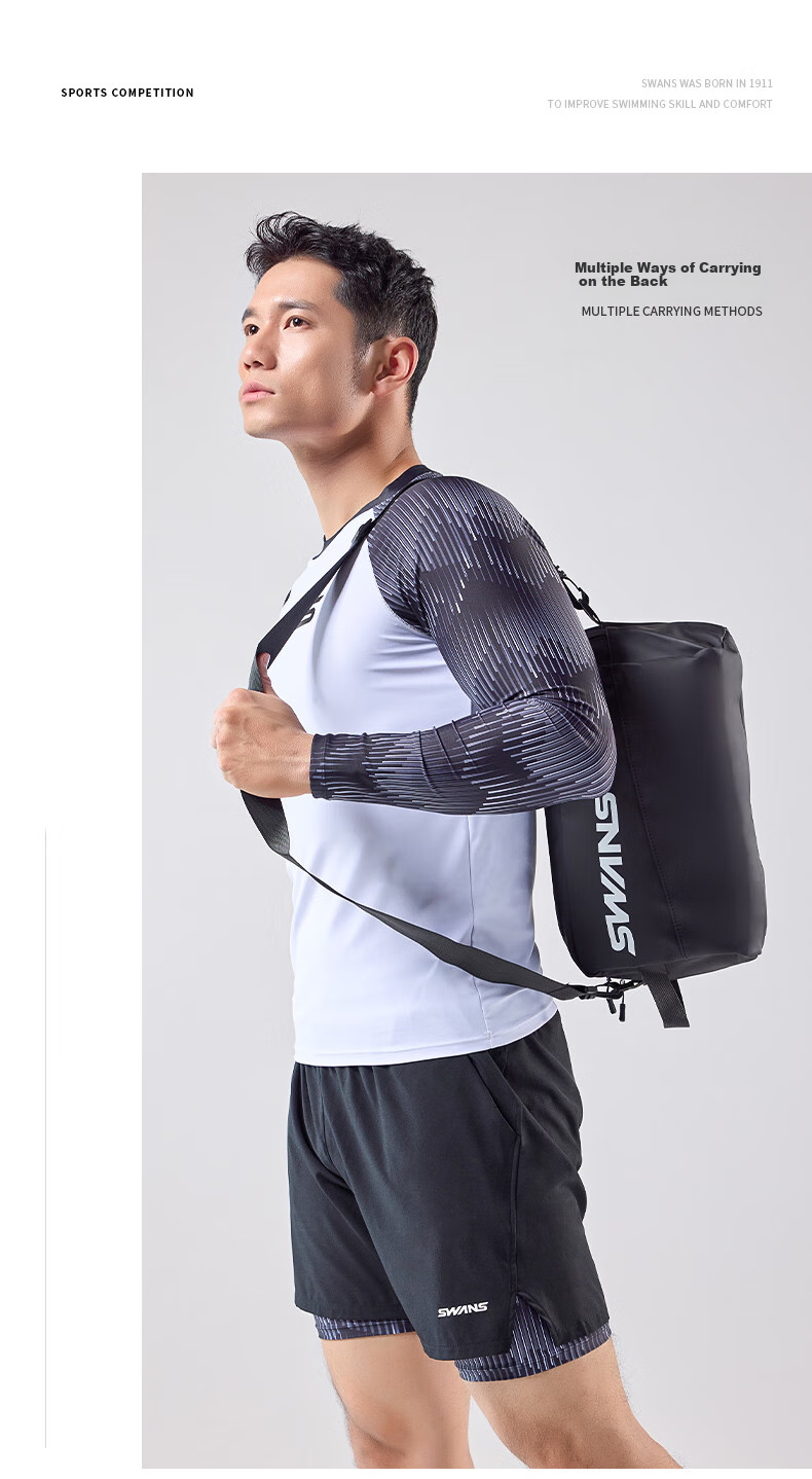 SWANS Dry-Wet Separation Swim Bag, Waterproof Bag, Large Capacity Sports Fitness Crossbody Portable Storage Bag for Men And Women, Silver 5