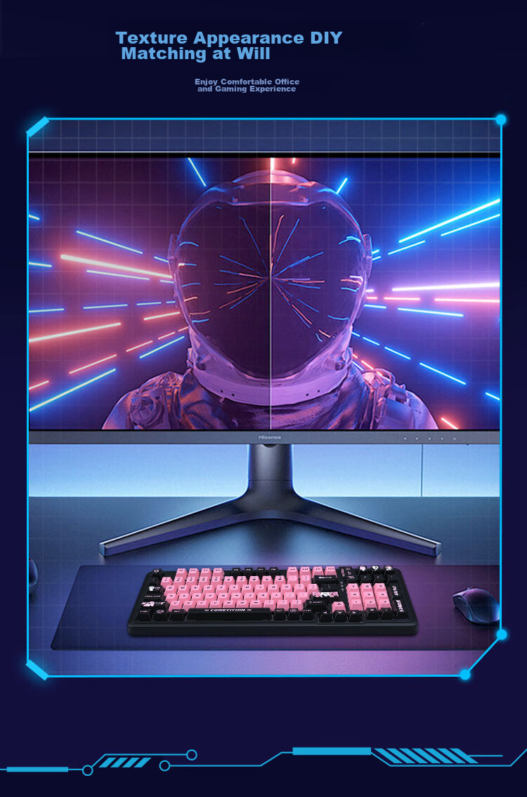 AUSDOM 98Pro Five-Sided Hot Melt Mechanical Keyboard, Gaming E-Sports Three-Mode Bluetooth Wireless Office Customizable Full-Key Anti-Ghosting High-Aesthetic Gift Keyboard 98 Keys - Meow Sound Party 10