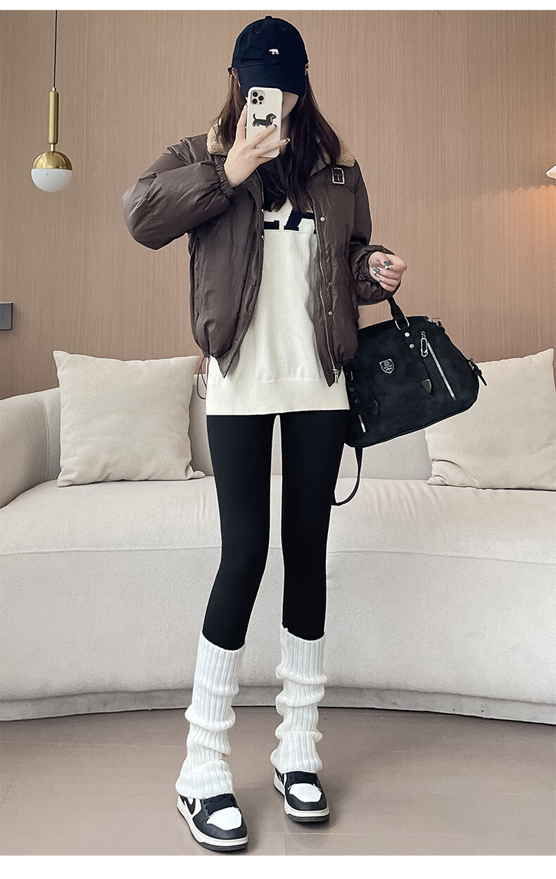 LangSha Ultra Thick Sharkskin Women's Autumn Winter Fleece-Lined Slim Fit High Waist Tummy Control Warm Outerwear Leggings 14