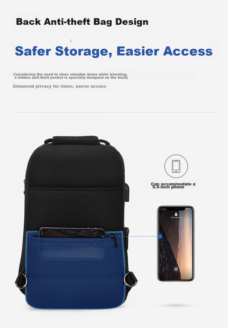 MARK RYDEN Men's Shoulder Bag, Business Casual Crossbody Bag, Water-Resistant Chest Pack, Fashionable Sports Mini Backpack MR7069 Elegant Black 9