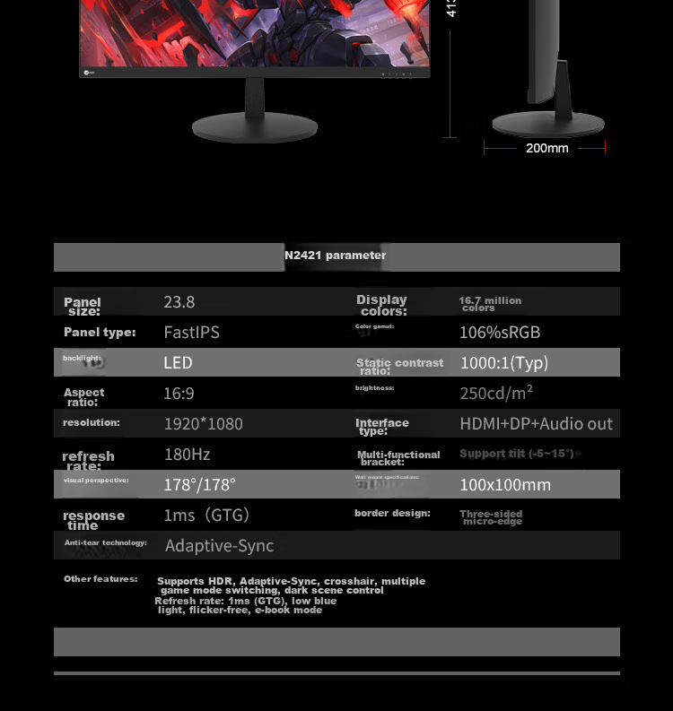Lenovo Lecoo 27-Inch 2K 180Hz High-Definition FastIPS Display Screen, 1ms HDR Low Blue Light, External Laptop PS5 Gaming Computer Monitor, Mengjing K2718Q 12