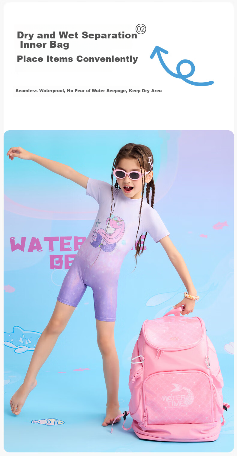 WATERTIME/Shuichuan Swimming Bag with Dry And Wet Separation, Youth Children's Backpack, Beach Storage Bag, Blue Dinosaur Desig 2